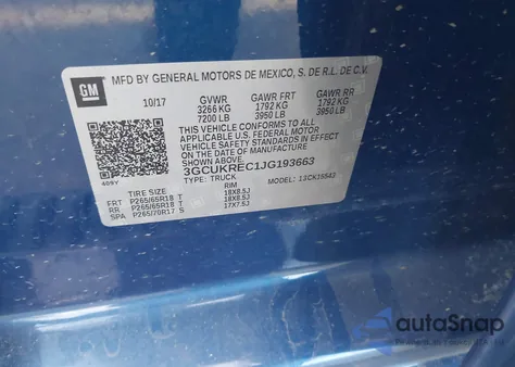 2018 Chevrolet Silverado 1500 2Lt z USA, uszkodzony, nr VIN 3GCUKREC1JG193663